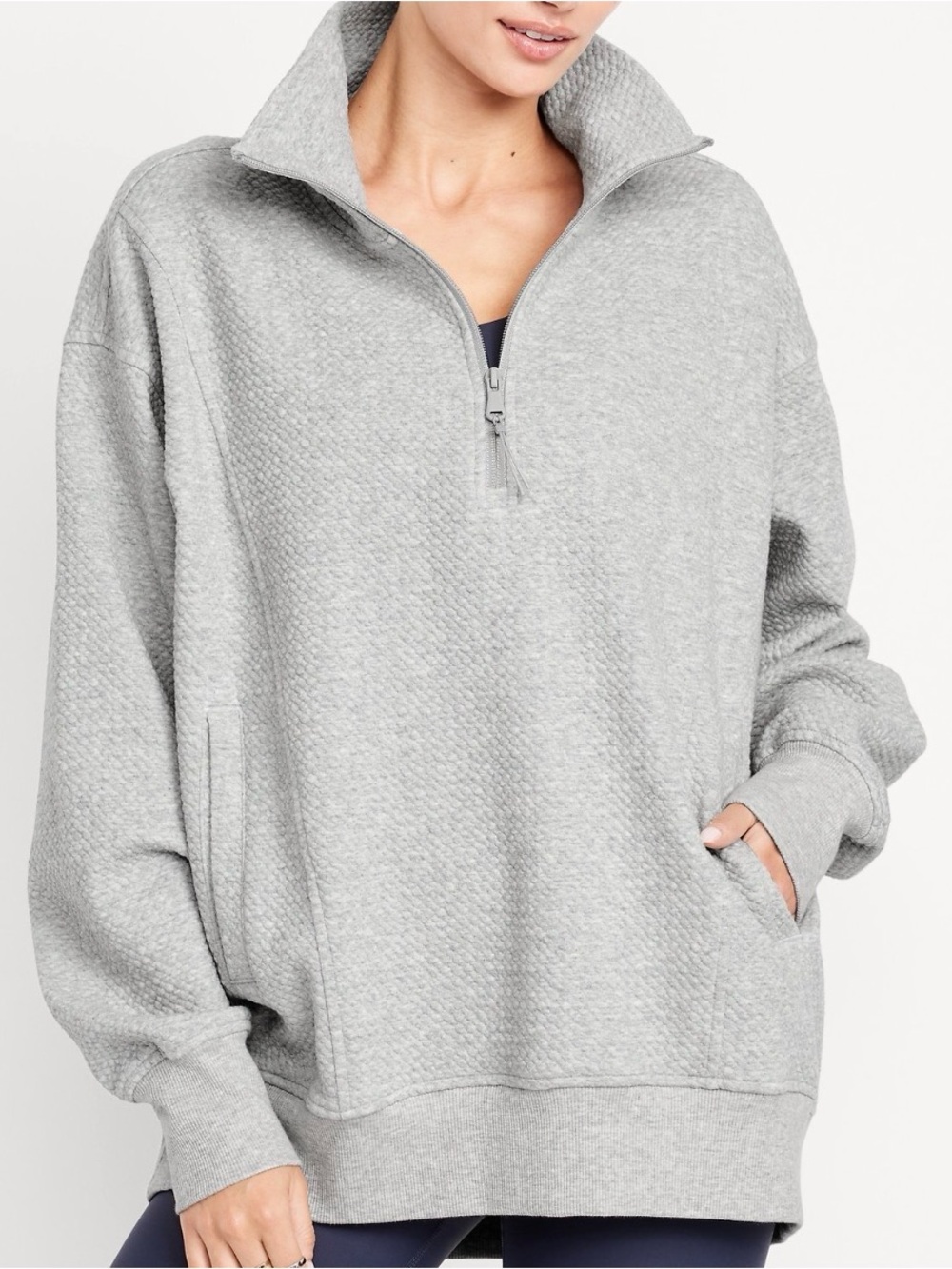 Old Navy Light Gray Half-Zip Quilted Pullover Sweater